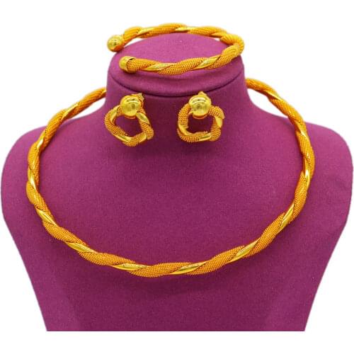 Dubai/Ethiopian/African Necklace&Earrings&Bracelet Especial Gold Color Jewelry Set Women Bridal Wedding Party Jewelry Mom Gifts