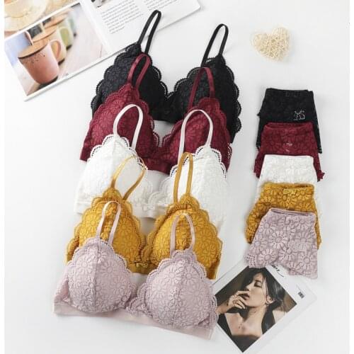 Women Lace Bra Sets Seamless Underwear Backless Sports Bra Vest Sexy Padded Bralette Lingerie Bra Brief Sets Female Intimates