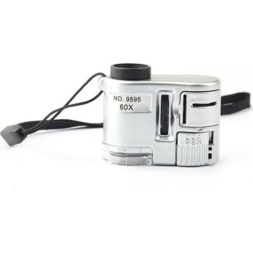 Magnifier Microscope with LED Ultraviolet Light Mini 60x Lens Pocket Jewelry Adjustable Focus Jewelry Loupe Coin Detector