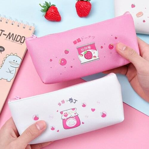 Cute Girls Strawberry Pencil Case Multi-Functional Creative Student Milk Large Capacity Pencil Bag