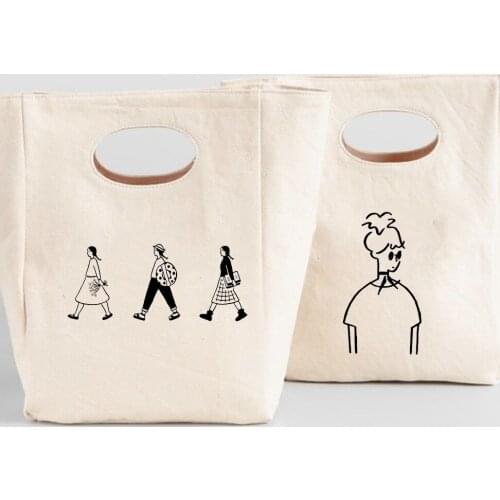 Fashion Girl Canvas Lunch Pouch Harajuku Style Women Protable Handbags Cute High Capacity Cooler Box School Office Thermal Pouch