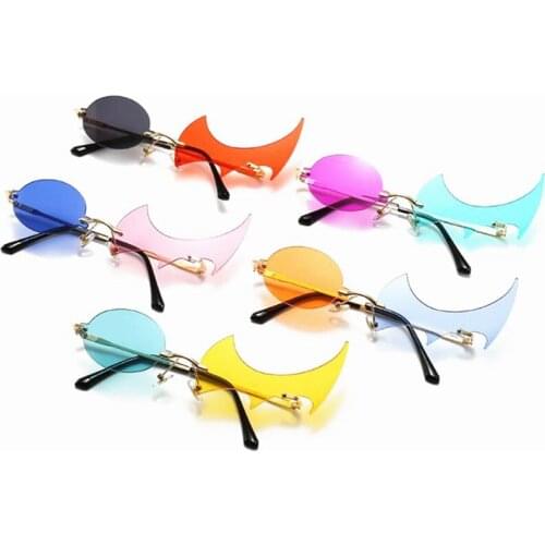 Fashion Funny Sunglasses Rimless Sun Glasses Personality Polygon Flame Eyeglasses Masquerade Party Halloween Spectacles A