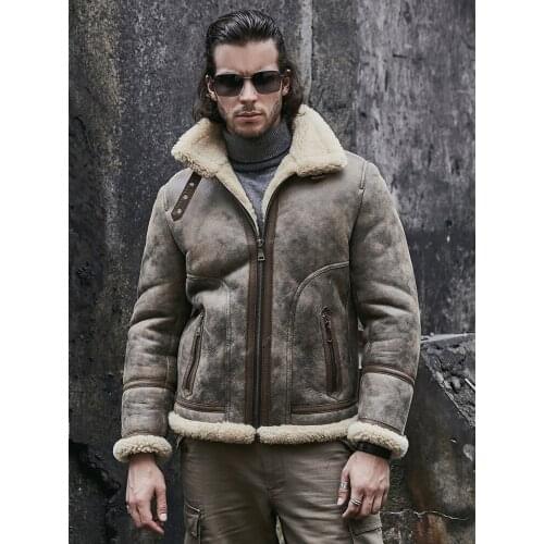 Shearling Coat Mens B3 Bomber Jacket Sheepskin Coat Leather Jacket 2019 New Mens Winter Coats Short Fur Jacket