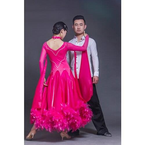 New big wing red feather ballroom dance competition dresses dance ballroom waltz dresses standard dance dress woman dancing