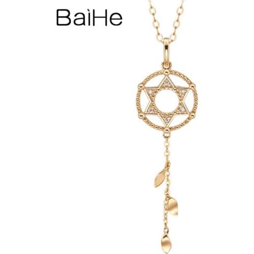 BAIHE Solid 18K White/Yellow/Rose Gold 0.06ct Natural Diamonds Necklaces Women Fine Jewelry tassel pendant Necklace 2020 новинка