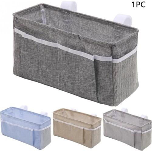 Cotton Linen Bedside Storage Car Organizer Hanging Bag Dorm Rooms Sundries Multi Pockets Bunk Beds Side Pouch Magic Sticker