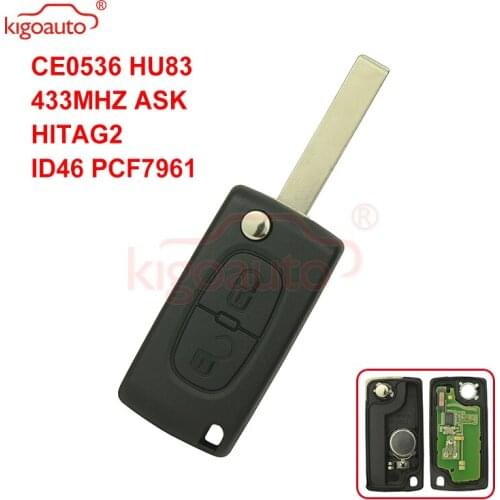 Kigoauto CE0536 MODEL 207 307 308 car Flip remote key 2 Button 434mhz HU83 key blade for Peugeot citroen car remote key
