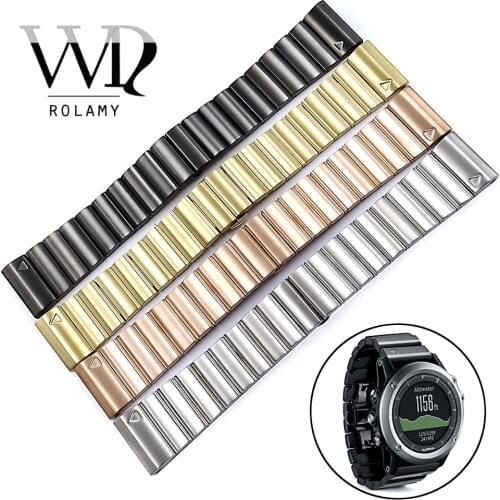 Rolamy 26mm 316L Stainless Steel Replacement Watch Bands Loops Bracelets Straps With Group Tools For Garmin Fenix 3 HR 5X