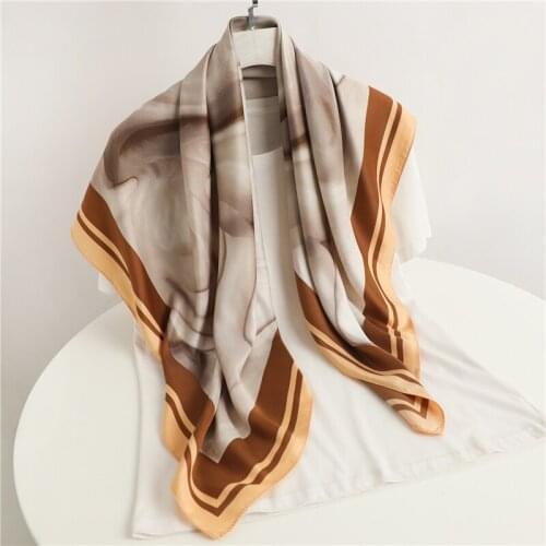 Twill Shawl Square Scarf Women Print Foulard Hijab Neckerchief For Ladies Headscarf Fashion Headband Hair Wrap Bandana 90*90cm