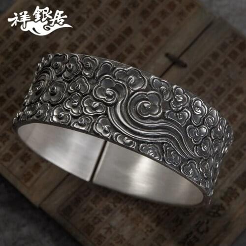 Silver xiangyun ruyi widening male money bracelet clouds sterling silver bracelet personality vintage silver bracelet