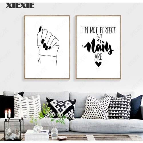 Modern Black White Fashion Nail Art Canvas Painting Poster and Prints Makeup Wall Decor Nail Salon Wall Decoration Picture