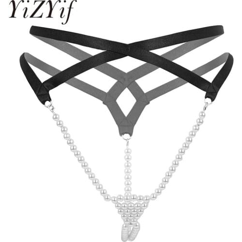 Women Erotic Mini Lingerie Low Rise T-Back Open Butt Stretchy Pearl G-String Thong Briefs Underwear