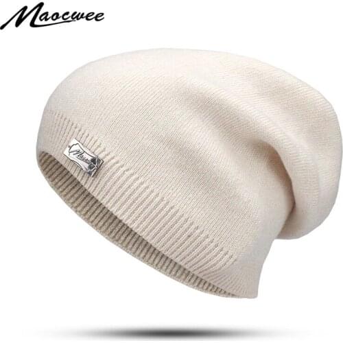 Knitted Skullies Beanies Women Winter Beanie Hat Female Warm Cap Cotton Casual Wool Solid Rabbit Beanie Hat For Men Cashmere