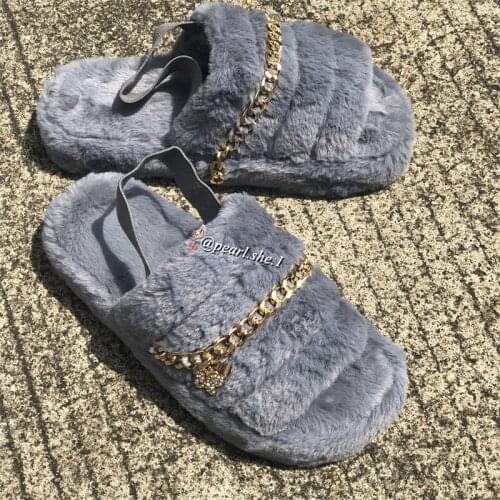 2021 New Ladies Designer Fox Fur slippers Outside shoes designer slippers famous brands Comfortable Faux Fox fur Winter slippers