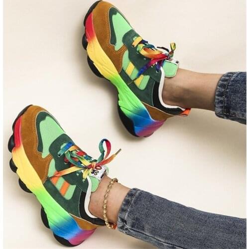 Womens Colour Personality Sports Shoes New Spring 2021 Hip Hop Streetwear Style Loafers Thick-Soled Skid-Proof Fashion Trainers