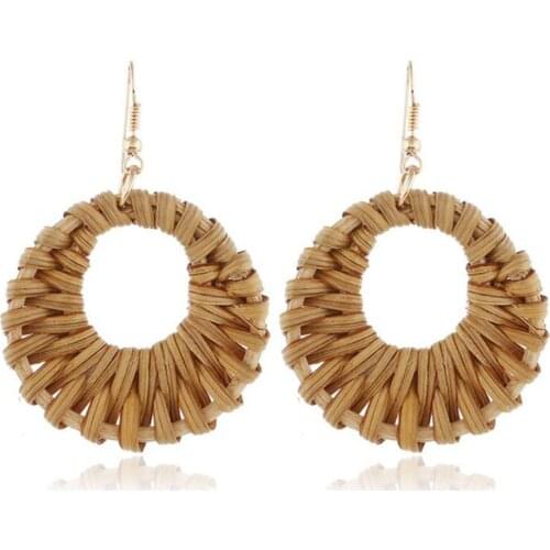 New Fashion Dangle Straw Plaited circle Women Earring Jewelry Big Size Earring one pair y1217