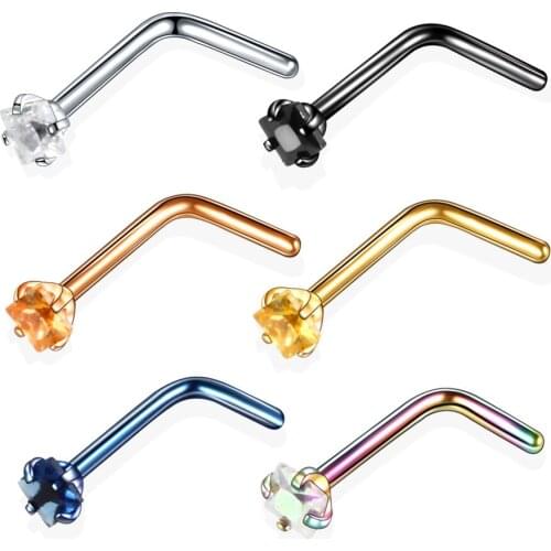 10Pcs Stainless Steel Nails 4 L Zircon Nasal Claw Round Diamond Melange Curved Rod 7 Type Nose Ring Puncture Accessories