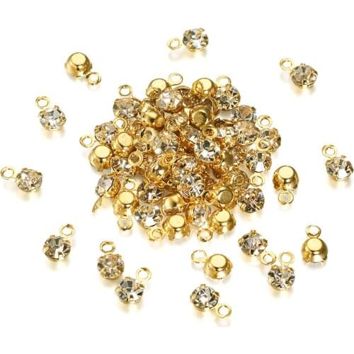 100pcs Brass Crystal Rhinestone Charms for Jewelry Making DIY Bracelet Necklace Decor Accessories 5.5x3.5x2.5mm