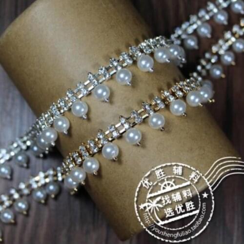2Yards Bling Diamond Ribbon Gold Silver Crystal Applique Pearl Wrap Chain Lace Trim DIY Home Wedding Cake Party Decorations