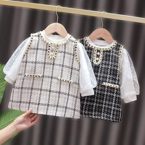 2021 Spring Autumn Girls Fashion 2pcs Suit Baby Kids Children Clothing Set Including Sleeveless Dress+ T-shirt
