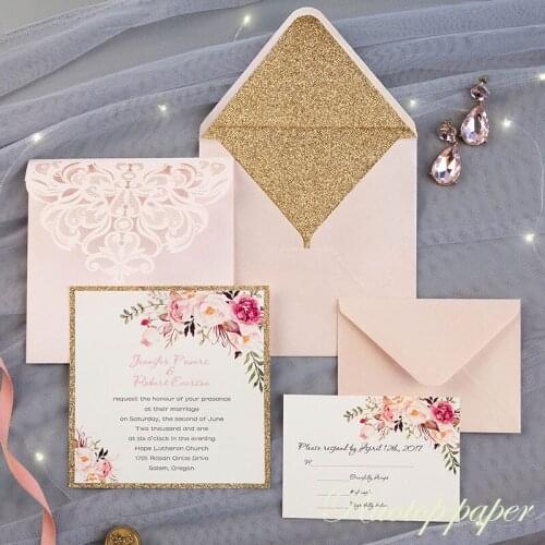 50pcs custom color Wedding Invitations Card Pearl Paper Laser Cutting Wedding Invitation Flowers Hollow Wedding Greeting Cards