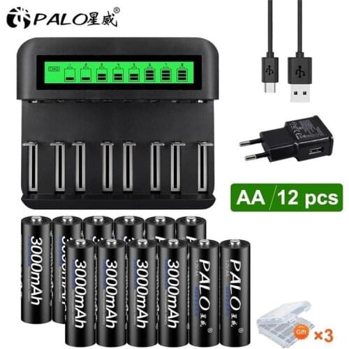 AA Rechargeable Battery 3000mah + Intelligent Fast LCD Charger for 1.2V AA AAA Type D C Ni-MH Ni-Cd Rechargeable battery