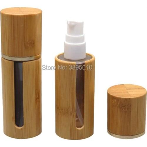 30ml Bamboo Cosmetic Lotion Refillable Bottle DIY Glass Emulsion Pump Packaging Empty Makeup Liquid Foundation Container F812