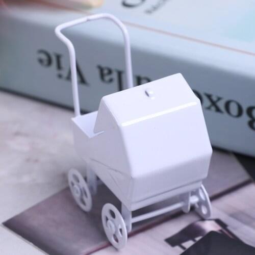 White Baby Stroller Pram Model Kids Toy DIY Miniature Dollhouse Plastic Stroller Bike Car Doll Accessories gift for baby