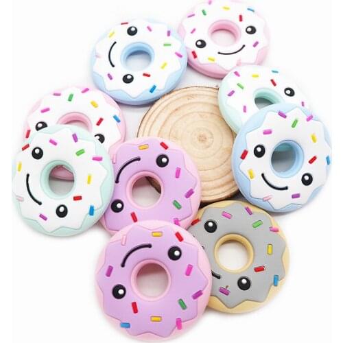 Chenkai 10PCS Silicone Smile Donut Pacifier Teether Baby Soft Teething Chain BPA Free For DIY Baby Soothing Dummy Pacifier Clips