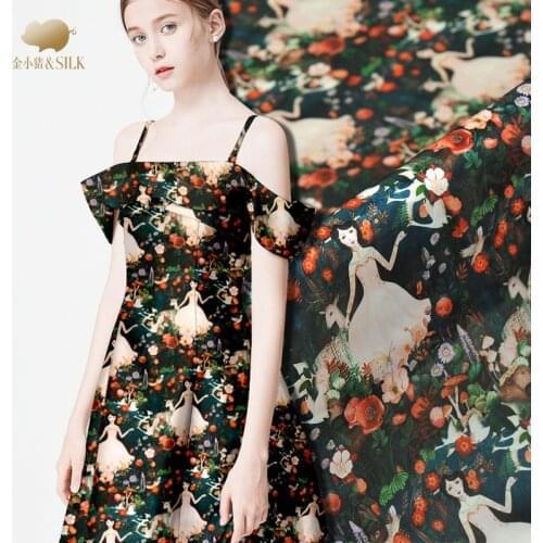 Digital inkjet silk organza satin fabric 140cm crisp translucent fashion dress silk fabric clothing diy fabric silk cloth