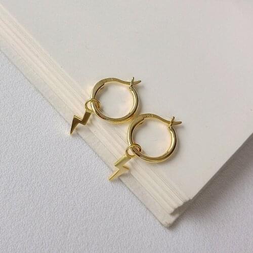 Dia. 13.4MM Womens 100% Authentic 925 Sterling silver Gold Wave hoop Huggie earrings FINE jEWELRY TLE597