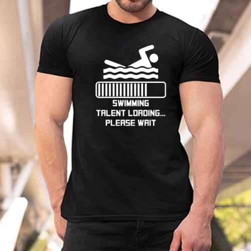 SWIMMINGS TALENT LOADING Funny Print Men T Shirt Fashion Cotton Short Sleeve Cool Hip Hop Streetwear Men Top Tees
