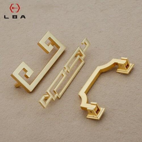 Cabinet Bedroom Interior Door Handle Chinese Style Zinc Alloy Imitation Copper Gold Furniture Cabinet Hardware Handle