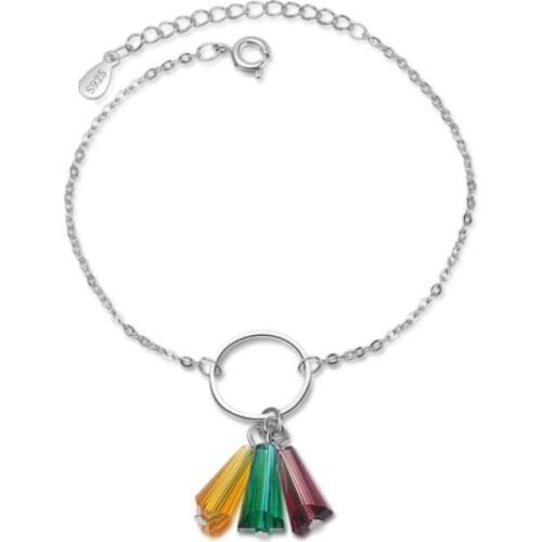 KOFSAC New Fashion 925 Sterling Silver Bracelets For Women Charming Colorful Crystal Rainbow Bracelet Bangle Fine Jewelry Gifts