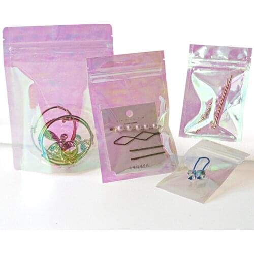 Multi-size Plastic Bag Aluminum Foil Hologram Food Pouch Small Water Proof Zipper Reclosable Pouches Zipper Storage Bags