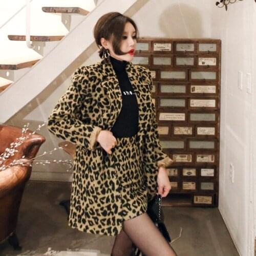 Modis Designer Fall Clothes Runway 2019 Two Piece Set Print Leopard Coat and Wrap Mini Sexy Skirt Ladies 2 Piece Set Plus Size