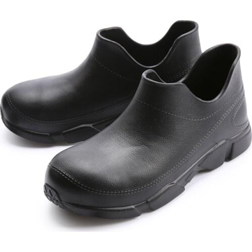 Fashion Men Kitchen Work Shoes Casual Waterproof Rubber Rain Water Shoes Men Loafers Moccasins for Men Boat Non-slip Shoes Black