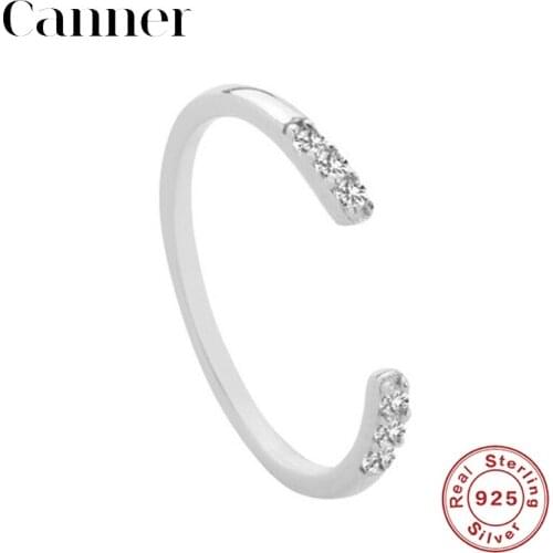 Fashion 925 Sterling Silver Rings Crystal Zircon Female Finger Gold Silver Color Opening Adjustable Ring Ladies Fine Jewelry