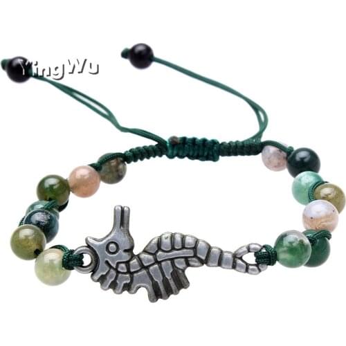 Yingwu 20pcs Trendy Natural Stones Round Beads Bracelet for Women Handmade Sea Horse Animal Bracelet Party Creative Gift