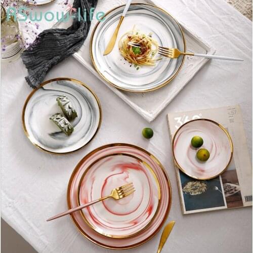 Marbled Phnom Penh Ceramic Plate Western Dessert Snack Cake Pan Steak Plates For Kitchen Utensils