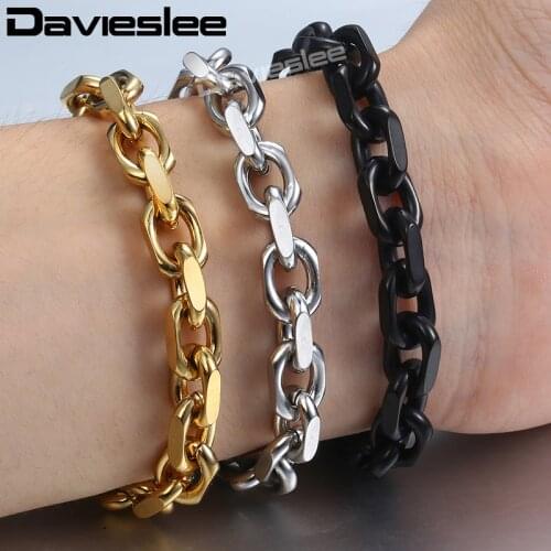 Cable Chain Bracelets for Men Women T O Toggle Clasp Stainless Steel Gold Black Silver Color Mens Bracelets Jewelry 9mm KBM65