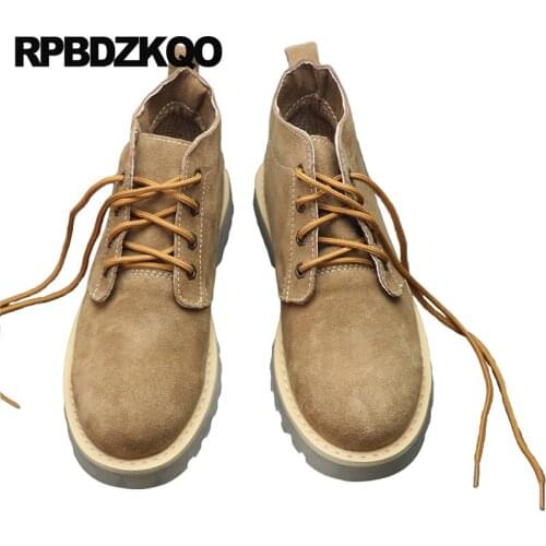 Fur shoes military flat booties autumn footwear suede army brown 2019 lace up men genuine leather retro combat boots vintage