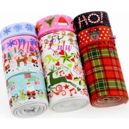 16mm 38mm 75mm Christmas Series Set Snowflake&&Santa Claus Printed Grosgrain Ribbon DIY Pack Decor Hair Bow Make 10yards/roll