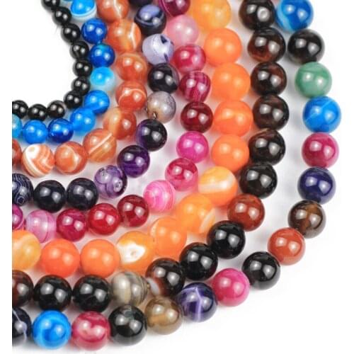 Natural Multicolor stripe carnelian onyx stone round ball loose fashion beads jewelry For making 4/6/8/10/12MM 15" DIY Bracelet