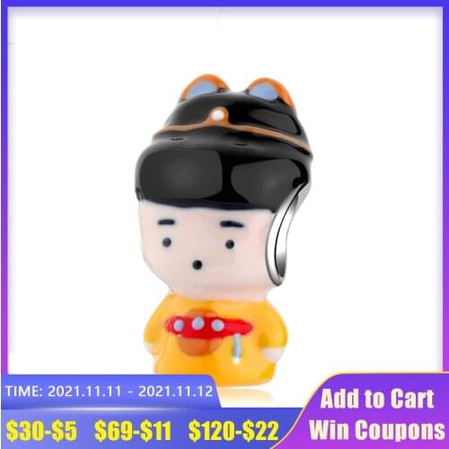 New Creative Silver 925 Beads Chinese Ming Dynasty Emperor Costume Enamel Charms for AGATA Bracelet Pandora Charms Jewelry