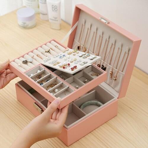 New Large Capacity Leather Jewelry Box Travel Jewellery Organizer Multifunctional Earring Ring Stud Storage Cases for Women Gift