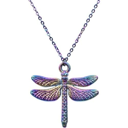 Dragonfly Necklaces For Women Men Rainbow Color Link Chain Around The Neck Choker Pendant Necklace Womans Jewelry High Quality