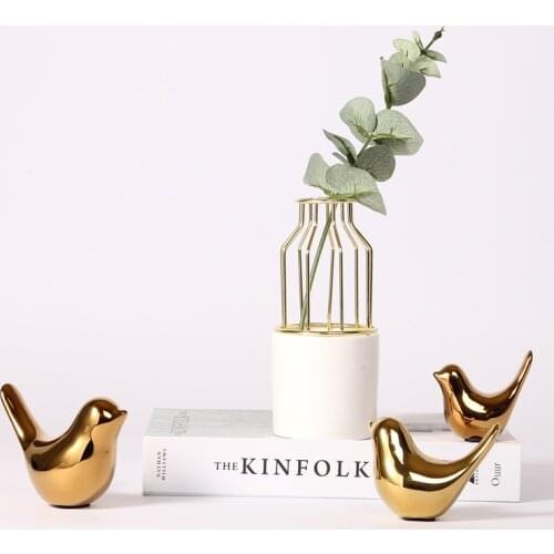 Hot Polar House Golden Bird Figurines Modern Ceramic Bird Statues Animal Sculpture Home Decoration Crafts Gold Ceramic