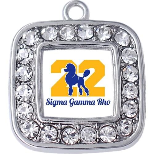 Transparent clear enamel SIGMA GAMMA RHO sorority poodle pattern sticker rhinestone metal charm pendant