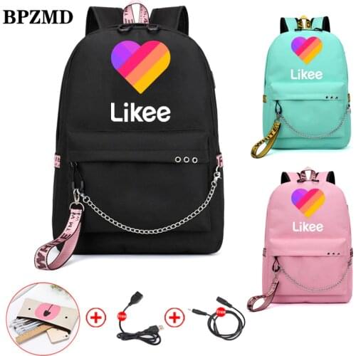 2020 Likee Backpack USB Charging LIKEE Video 1 App Laptop Backpack School Bags for Teenage Girls Russian Styles Zipper Bookbag